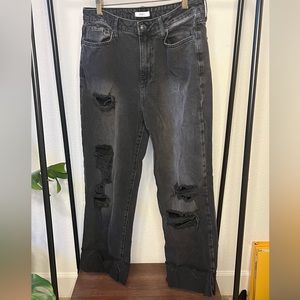 Forever 21 baggy straight leg cuffed jeans